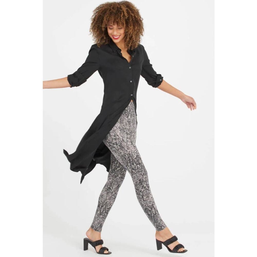 Spanx Faux Leather Grey Snake Shine Legging Athleisure Casual Women Pant Small - Picture 2 of 8